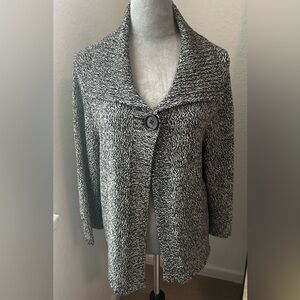 Josephine Studio Marled Knit Cardigan Large Black White Shawl Collar Sweater